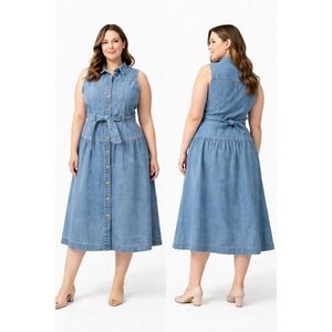 Universal Thread Womens Denim Sleeveless Button Front Midi Dress Blue Size 14